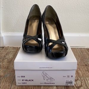 Black leather Kourtney stiletto heels from Bakers